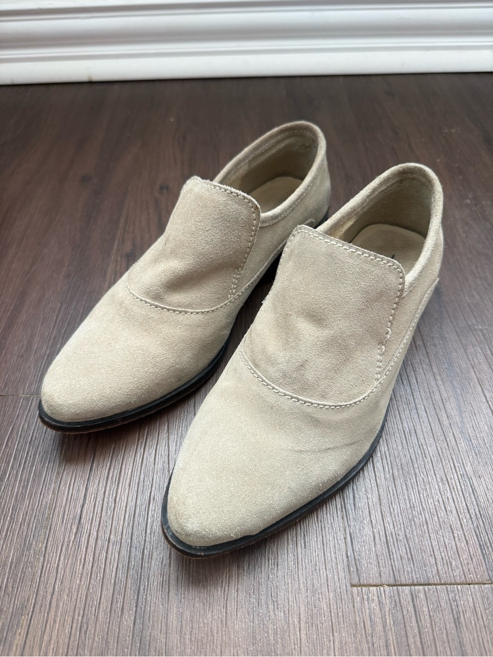 Free People Brady Slip-on Loafers Suede Leather Light Tan Beige Shoes Pointed